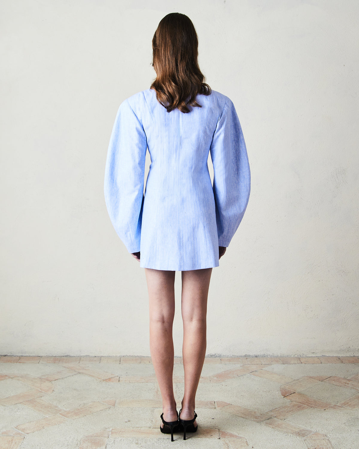 Short Structured Linen Coat with Boli Embroidery