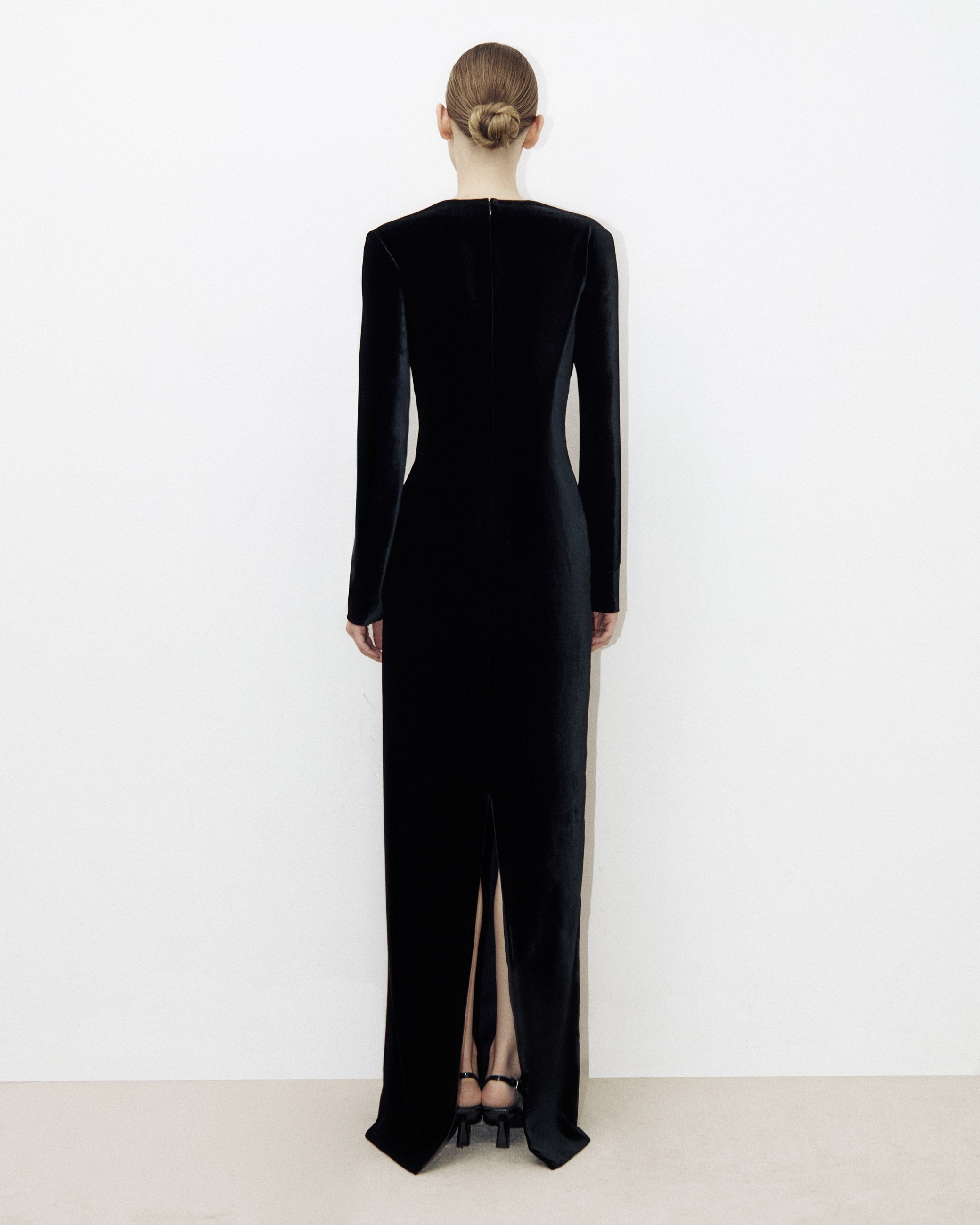 Velvet Deep V Dress with Mille-Feuille Bow