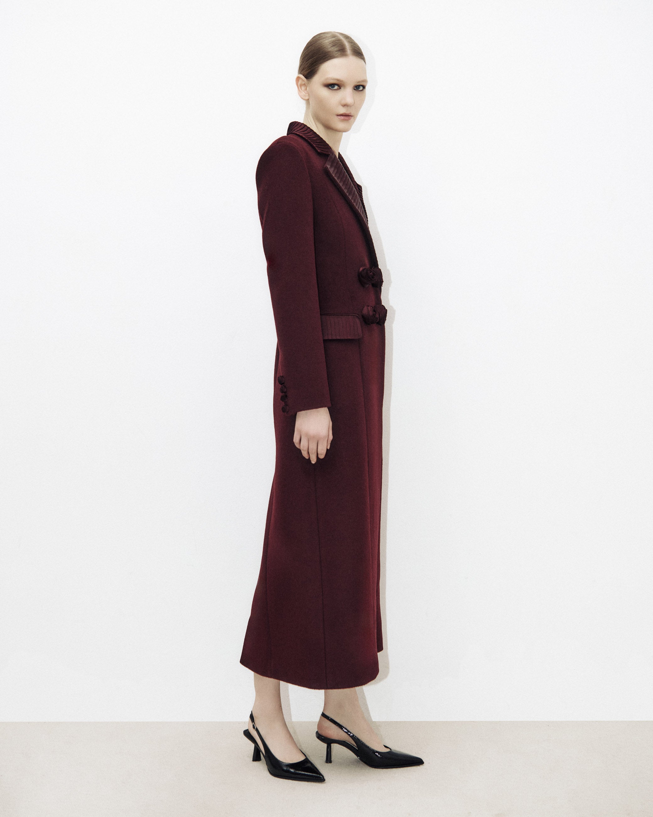 Wool Coat with Mille-Feuille Collar