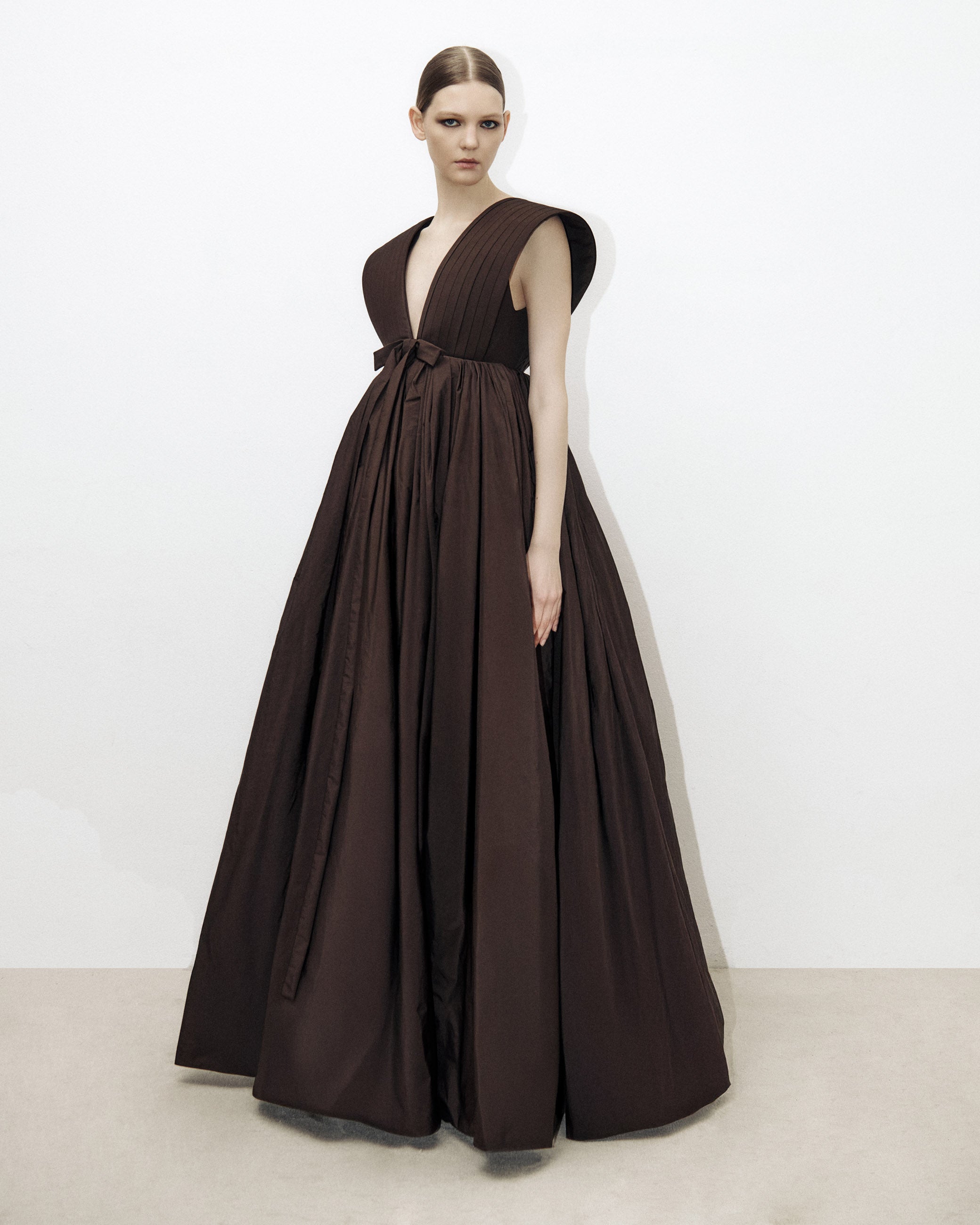 Soft Sculpture Long Dress with Mille-Feuille Bow