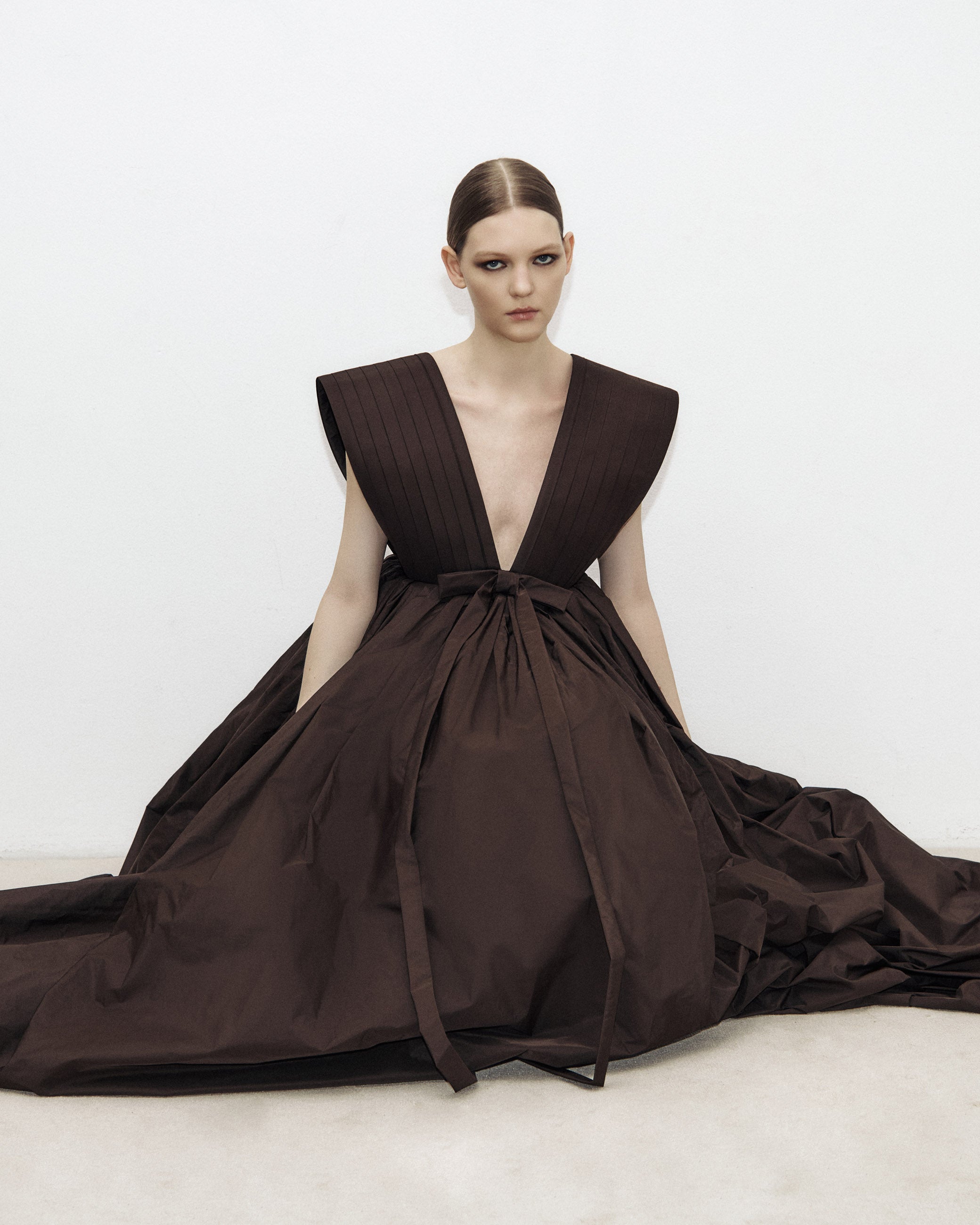 Soft Sculpture Long Dress with Mille-Feuille Bow