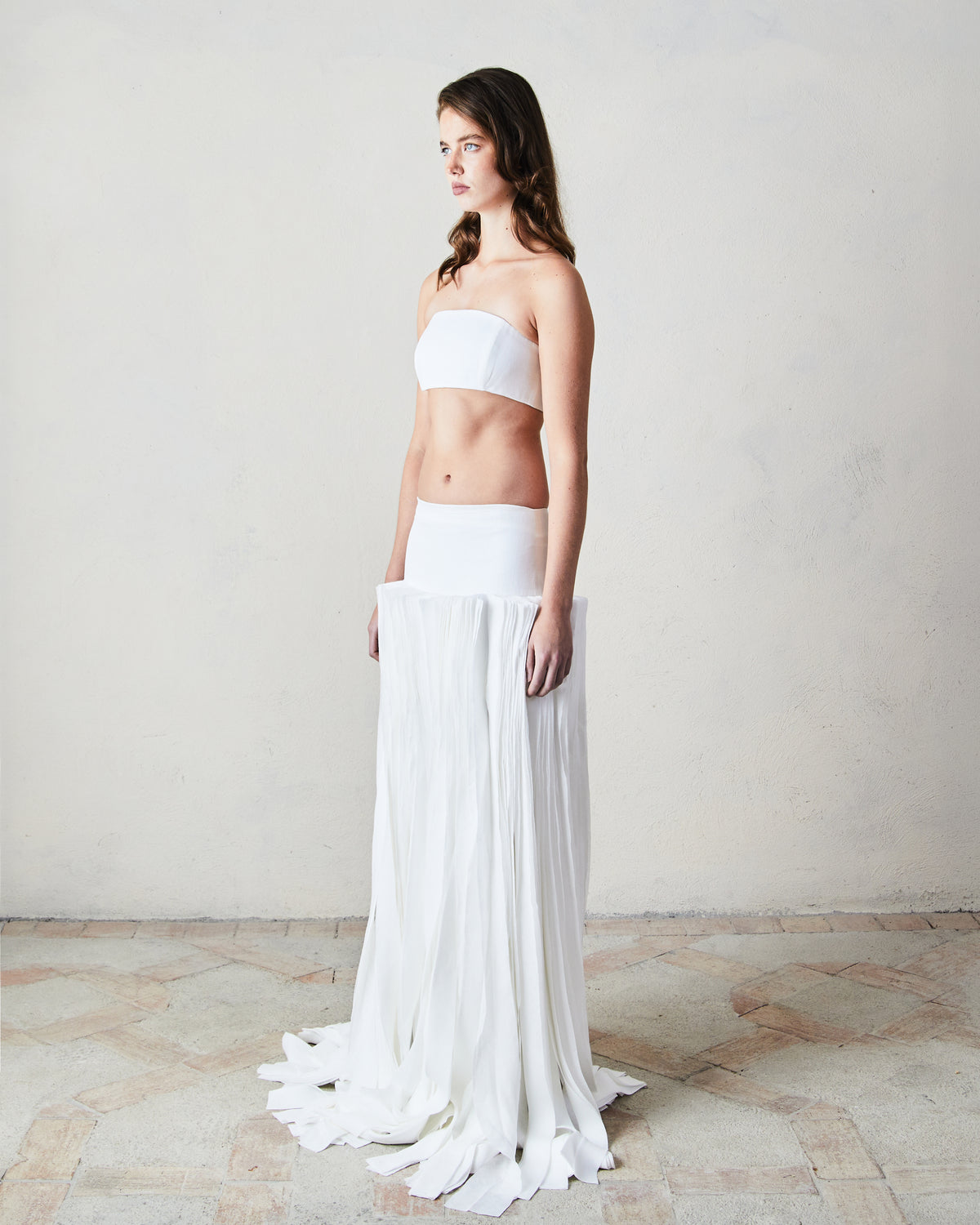 Linen Bustier Top and Low Waisted Floor Length Skirt Set