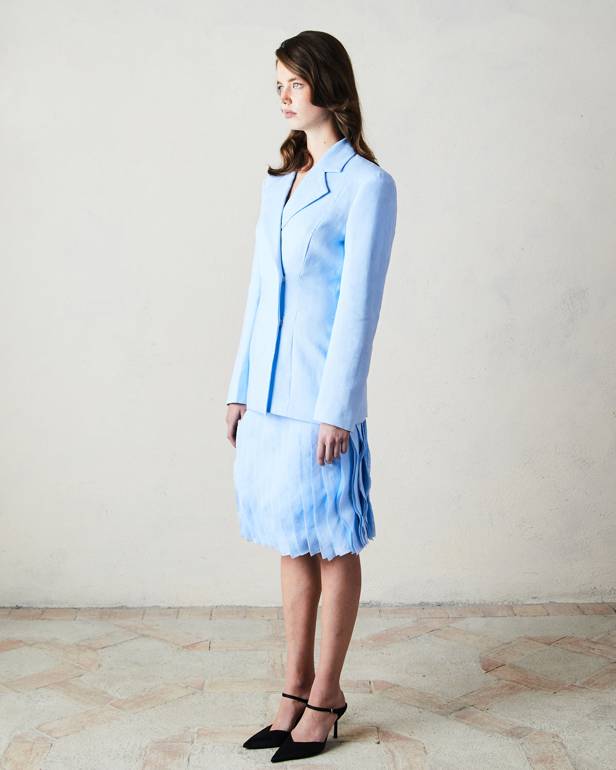 Linen Blazer and Mille-Feuille Midi Skirt