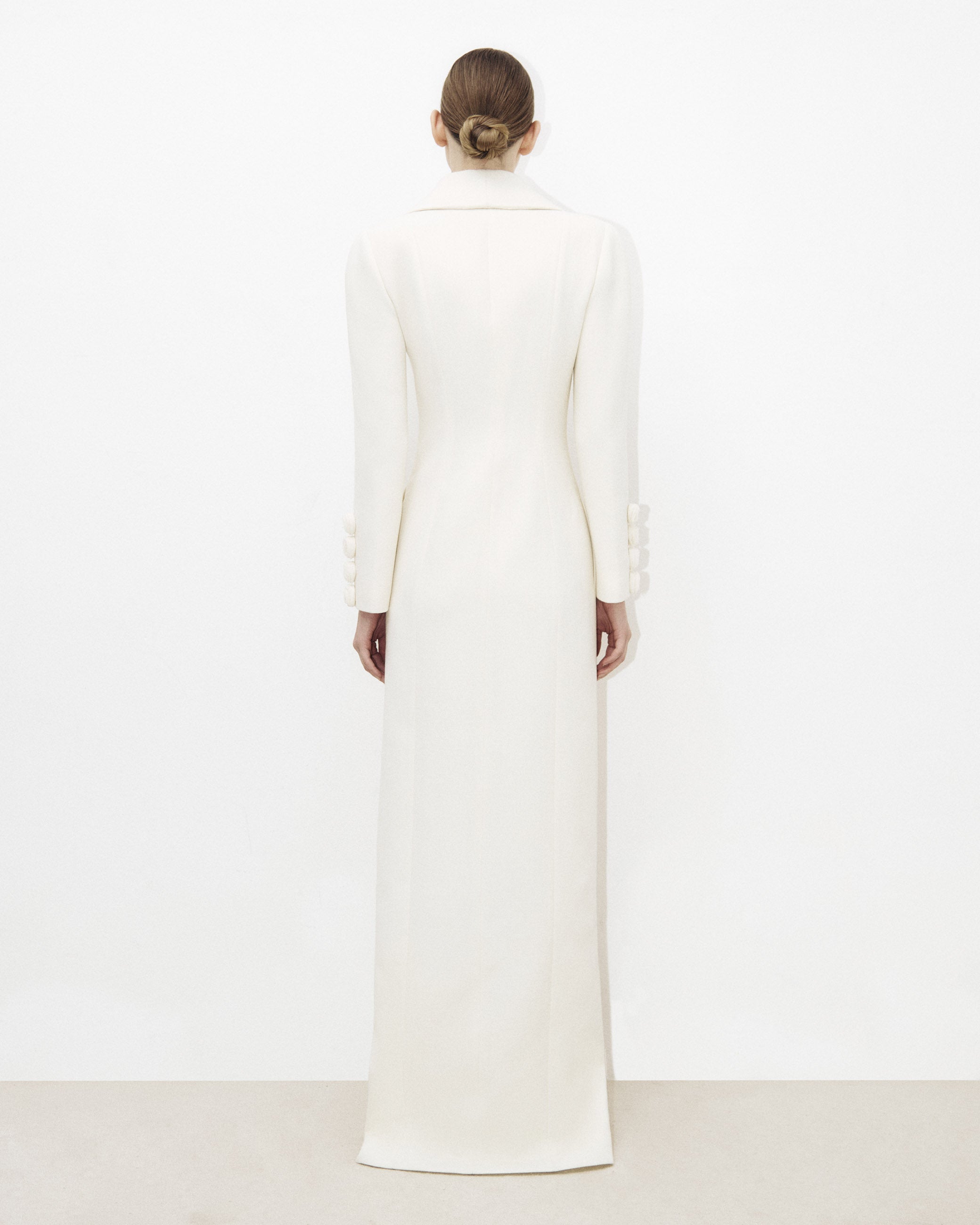 Floor-length Tailored Wool Dress Coat with Boli Embroidery