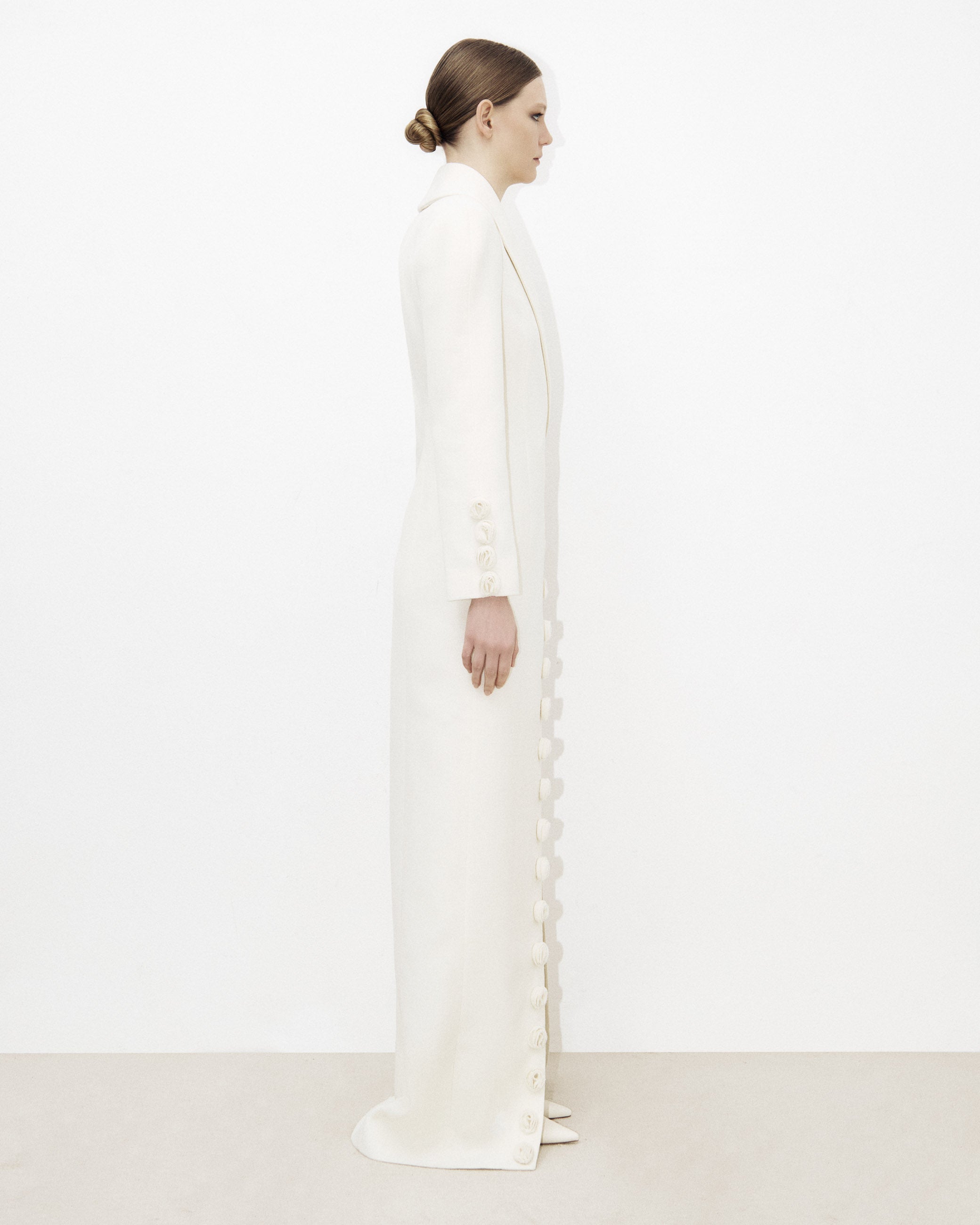 Floor-length Tailored Wool Dress Coat with Boli Embroidery