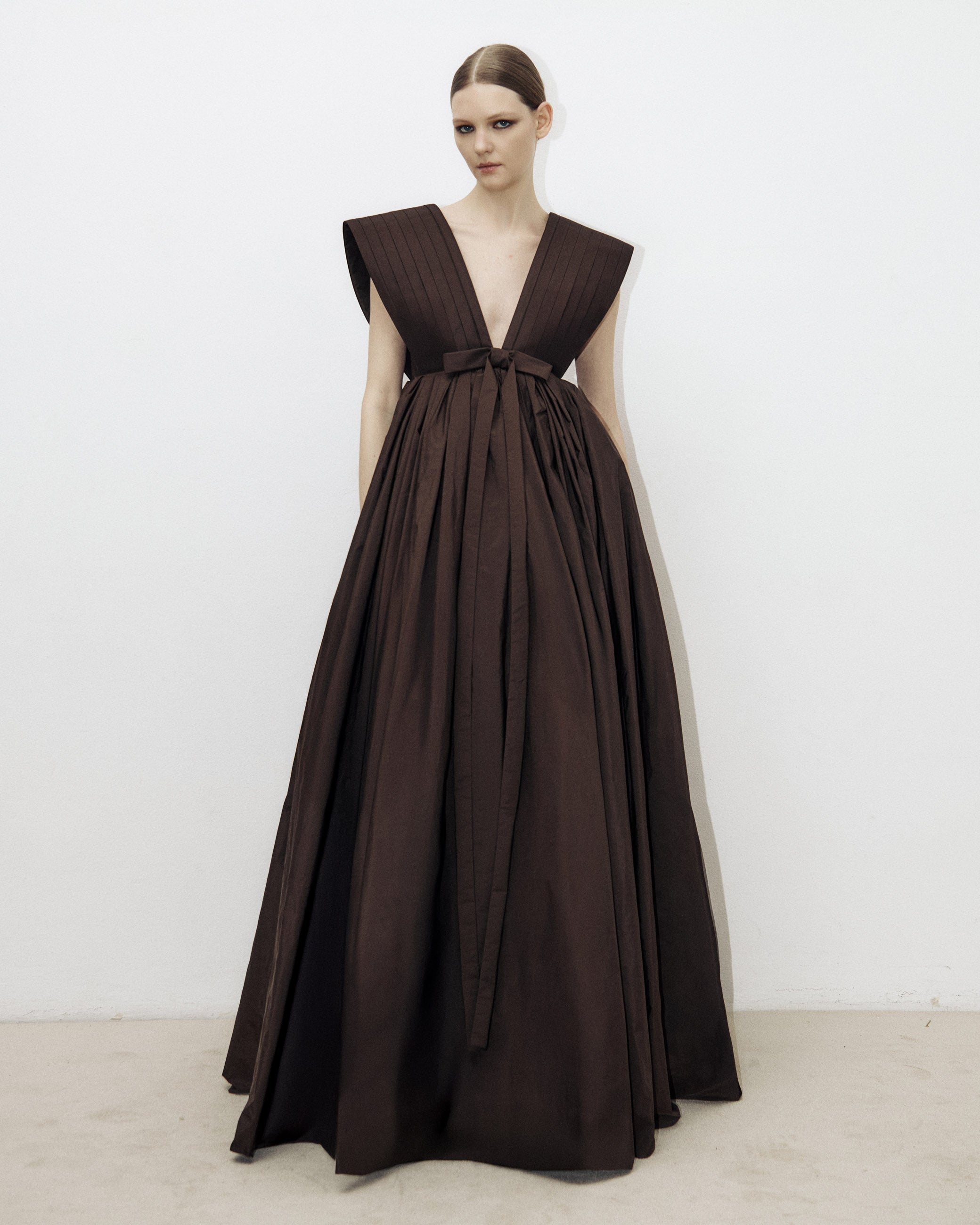 Soft Sculpture Long Dress with Mille-Feuille Bow